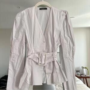 White Button-Up Blouse with Belt